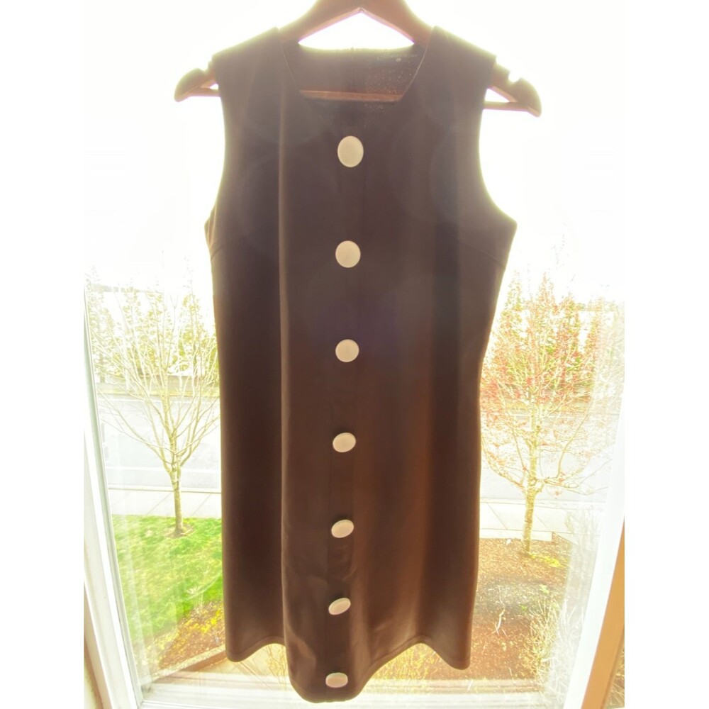 Moon River Women's Dress L Brown Smocked Button Accent Back Zip Sleeveless